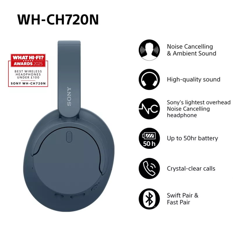 Sony WH-CH720N belaidžiai triukšmo slopinimo ausinių, mėlyni