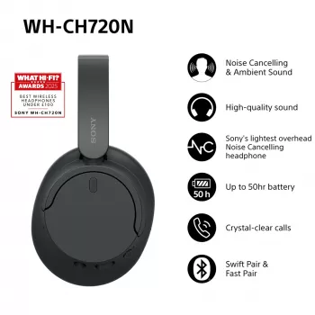 Sony WH-CH720N belaidės ausinės su triukšmo slopinimu, USB Type-C, Bluetooth, juodos