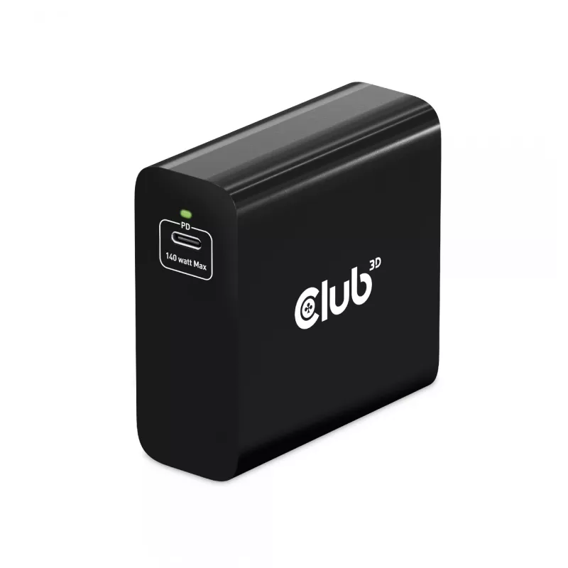 CLUB3D Travel Charger 140 W GaN technologija, vienas USB Type-C prievadas, Power Delivery (PD) 3.1 palaikymas