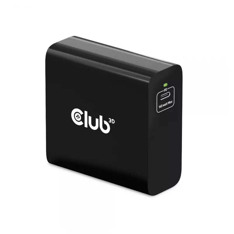 CLUB3D Travel Charger 140 W GaN technologija, vienas USB Type-C prievadas, Power Delivery (PD) 3.1 palaikymas
