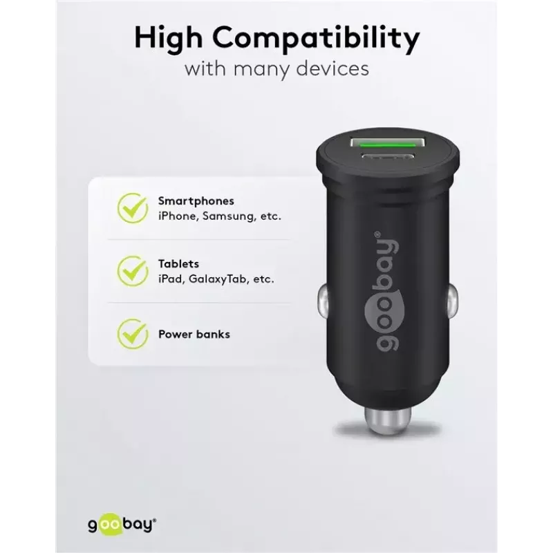 Goobay Dual-USB automobilinis greitasis įkroviklis USB-C PD 45W juodas