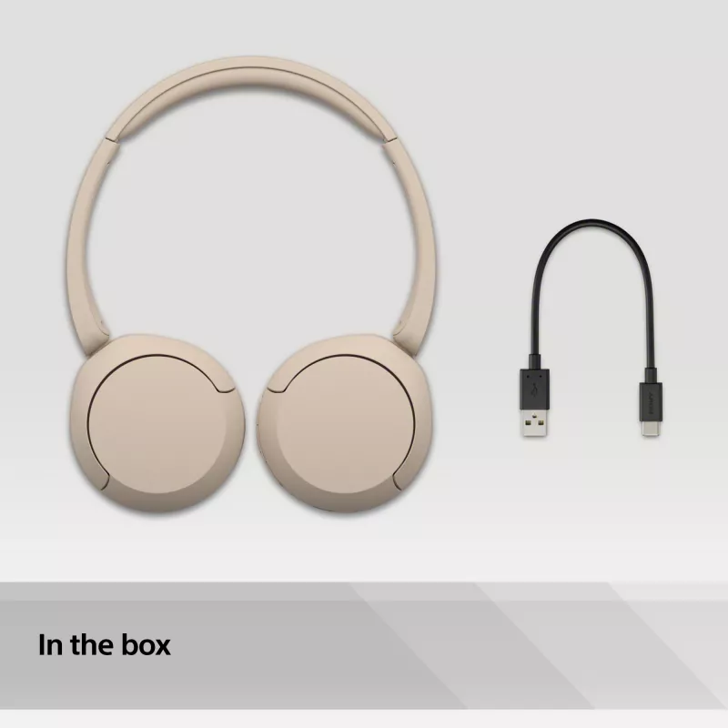 Sony WH-CH520 Belaidės ausinės ant galvos, skambučiams/muzikai, USB Type-C, Bluetooth, įkrovimo stovelis, kreminė