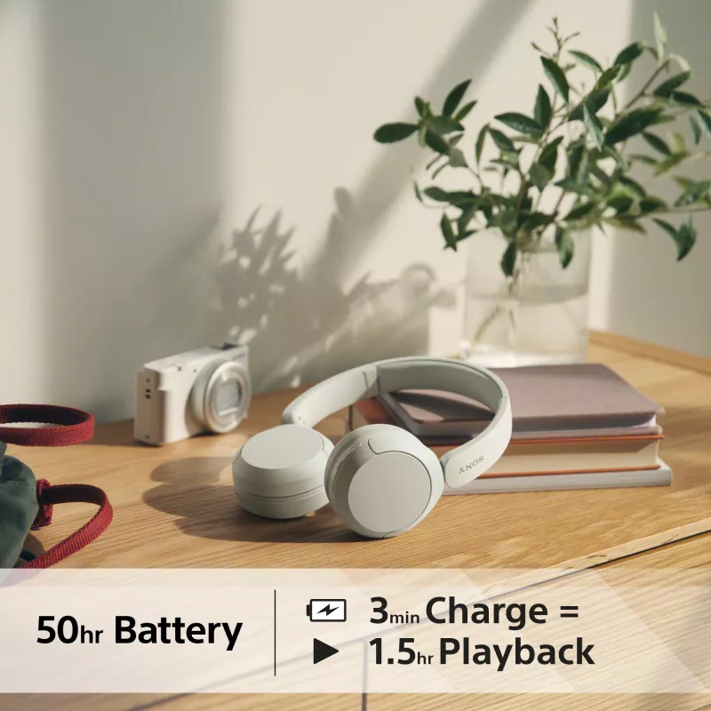 Ausinės Sony WH-CH520 belaidės ant ausų, Bluetooth 5.2, 50 h grojimas, USB-C įkrovimas, baltos