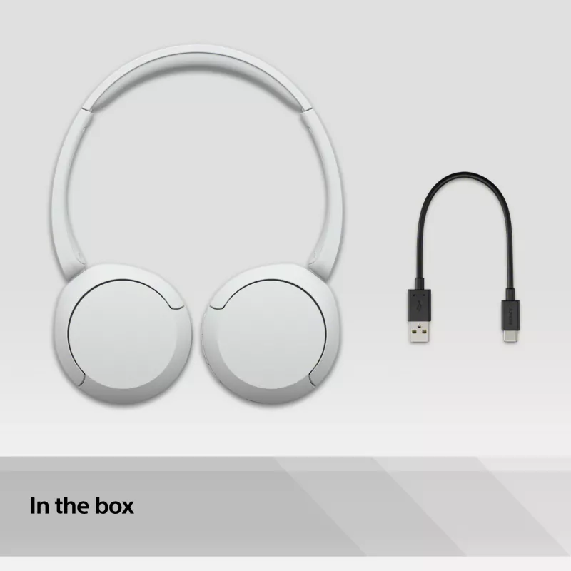 Ausinės Sony WH-CH520 belaidės ant ausų, Bluetooth 5.2, 50 h grojimas, USB-C įkrovimas, baltos