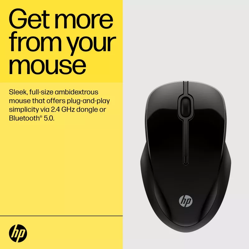 HP 250 Dual Mouse, ambidekstrinė, Bluetooth + USB-A, 1600 DPI, juoda