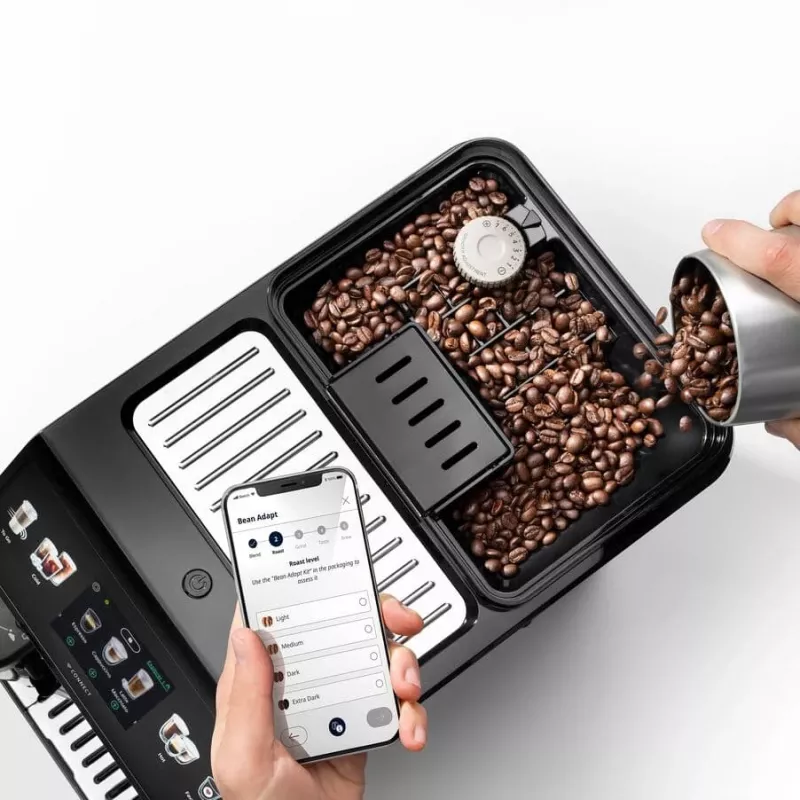 Espresso aparatas De’Longhi ECAM450.65.S — pilnai automatinis, 1,8 L, 300 g, 19 bar, sumontuotas malūnėlis, Wi‑Fi, TFT ekranas