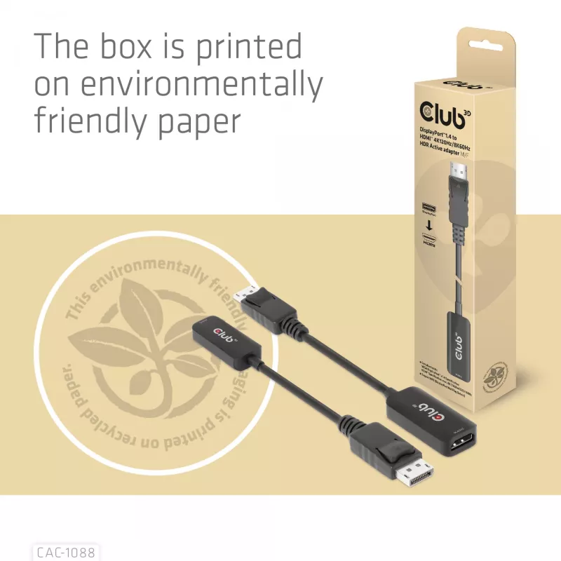 CLUB3D CAC-1088 DisplayPort 1.4 į HDMI 4K120Hz/8K60Hz HDR aktyvus adapteris (M/F)