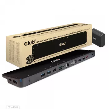 CLUB3D USB Gen1 Type-C Triple Display DP1.4 Alt mode Smart PD3.0 įkrovimo stotelė su 100 W maitinimo šaltiniu