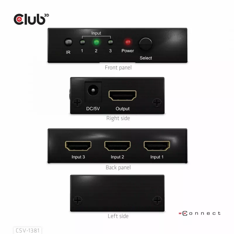 Club3D CSV-1381 HDMI jungiklis 3 į 1, 8K60Hz/4K120Hz