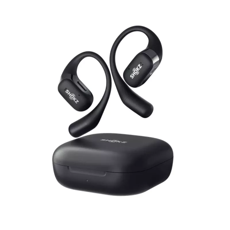 SHOKZ OpenFit belaidės ausinės su ausų kabliukais, skambučiams/muzikai/sportui/kasdieniam naudojimui, Bluetooth, juodos