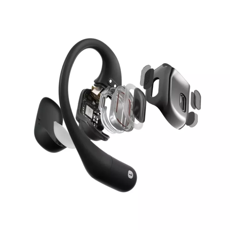 SHOKZ OpenFit belaidės ausinės su ausų kabliukais, skambučiams/muzikai/sportui/kasdieniam naudojimui, Bluetooth, juodos