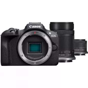 Canon EOS R100 + RF-S 18-45mm F4.5-6.3 IS STM + RF-S 55-200mm F5-7.1 IS STM rinkinys MILC 24,1 MP CMOS 6000 x 4000 pikseliai juoda