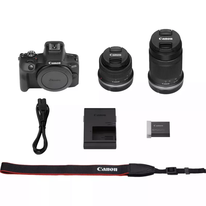 Canon EOS R100 + RF-S 18-45mm F4.5-6.3 IS STM + RF-S 55-200mm F5-7.1 IS STM rinkinys MILC 24,1 MP CMOS 6000 x 4000 pikseliai juoda