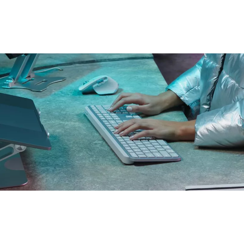 Logitech MX Keys S belaidė klaviatūra RF Wireless + Bluetooth QWERTY šiaurės kalboms (danų, suomių, norvegų, švedų) balta aliumininė