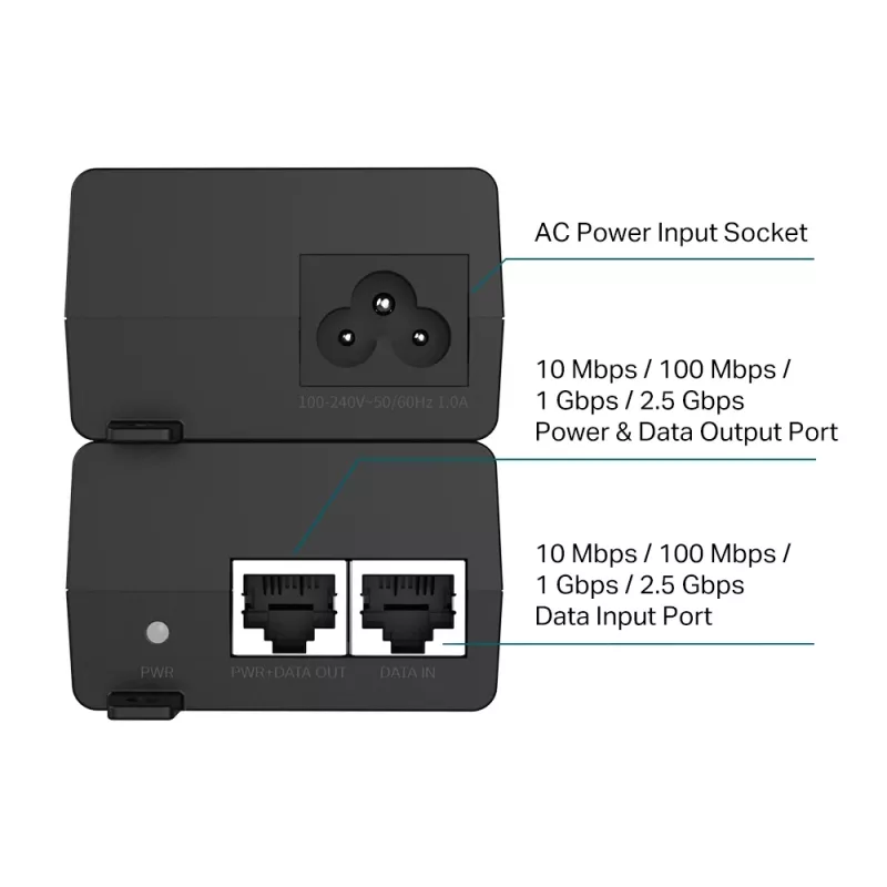 TP-Link Omada 2.5G PoE+ įpurškimo adapteris