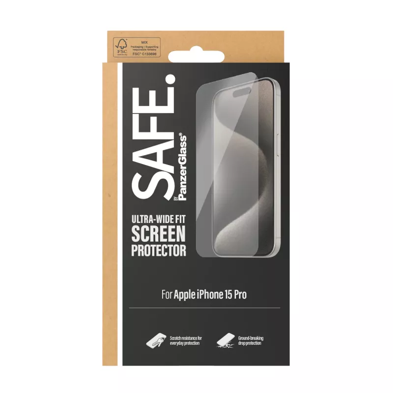 PanzerGlass SAFE. by® Apsauginis stiklas iPhone 15 Pro | Ultra-Wide Fit