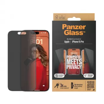 PanzerGlass® privatumo ekrano apsauga iPhone 15 Pro | Ultra-Wide Fit su EasyAligner