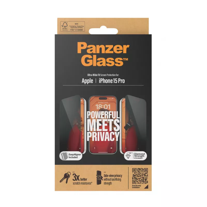 PanzerGlass® privatumo ekrano apsauga iPhone 15 Pro | Ultra-Wide Fit su EasyAligner