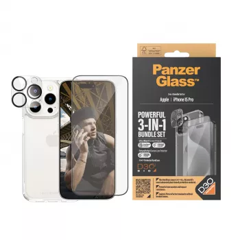 PanzerGlass 3-in-1 rinkinys iPhone 15 Pro grūdintas stiklas permatomas