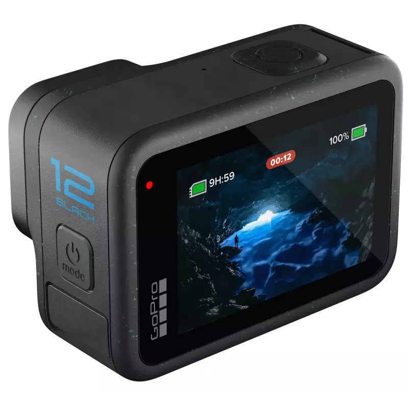 Veiksmo kamera GoPro HERO12 Black — 5K itin didelė raiška, 240 kadrų/s, 27 MP CMOS, 177° matymo laukas, LCD, MicroSD, Wi‑Fi