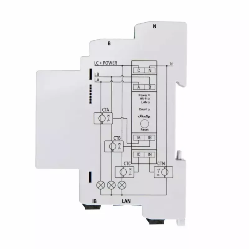 Shelly Pro 3EM trifazis energijos skaitiklis AC iki 120 A 50-60 Hz