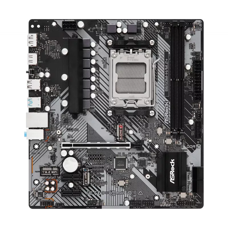 ASRock B650M-H/M.2+ pagrindinė plokštė AM5 AMD B650 2x DDR5 1x HDMI 2.1 1x DisplayPort 1.4 mATX