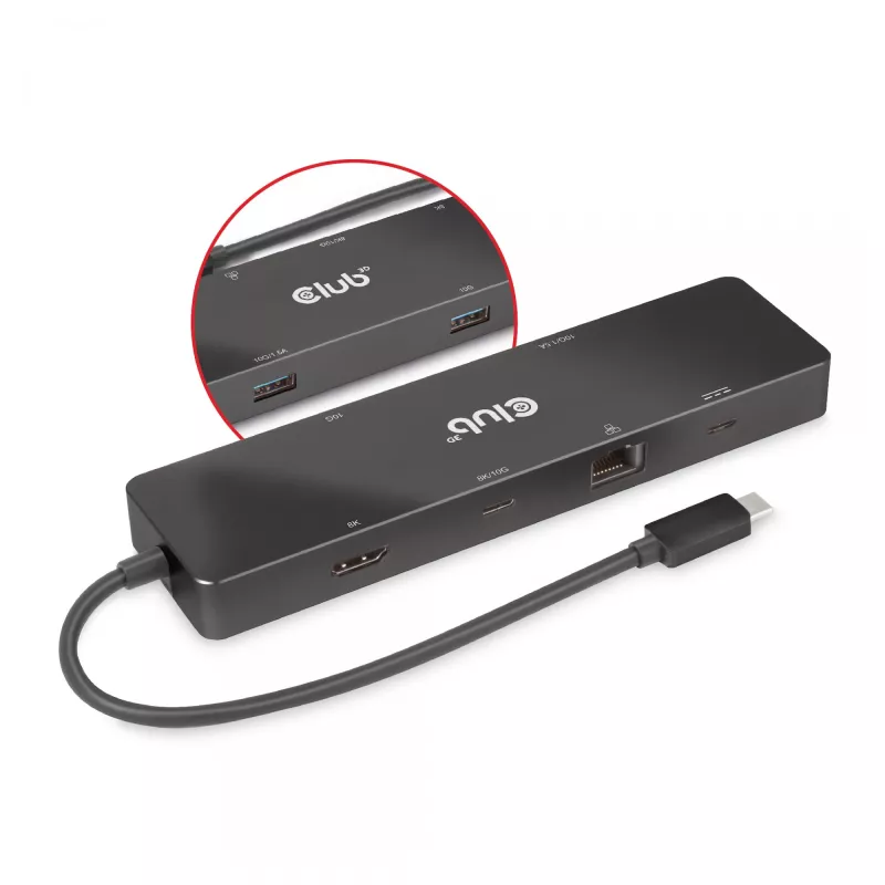 CLUB3D USB3.2 Gen2 Type-C 6-in-1 Dual Displays Portable Dock su USB Type-C vaizdo 4K60Hz