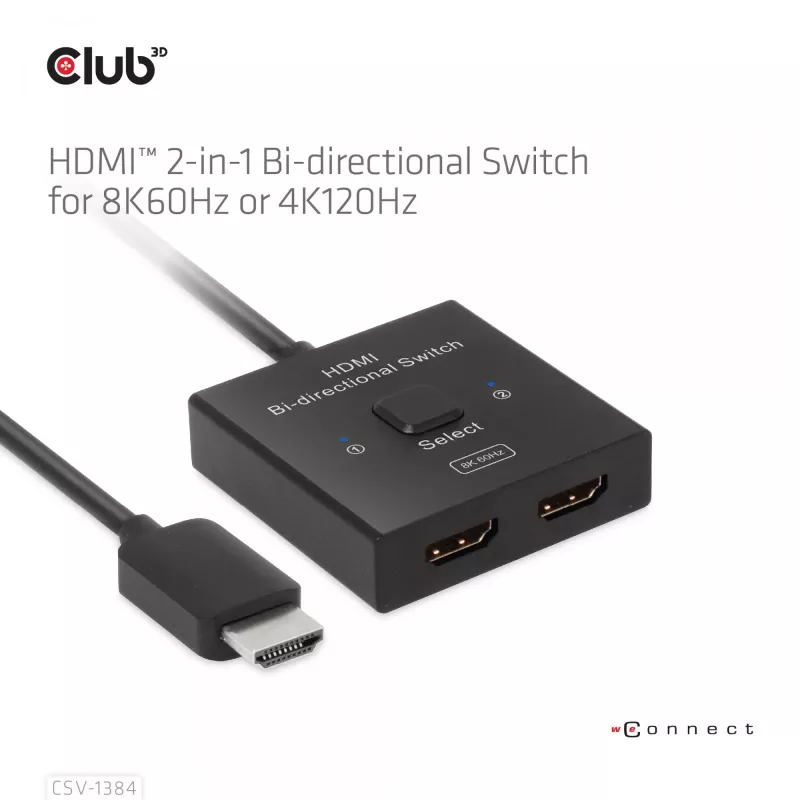 CLUB3D HDMI 2-in-1 dvipusis jungiklis 8K60Hz 4K120Hz CSV-1384