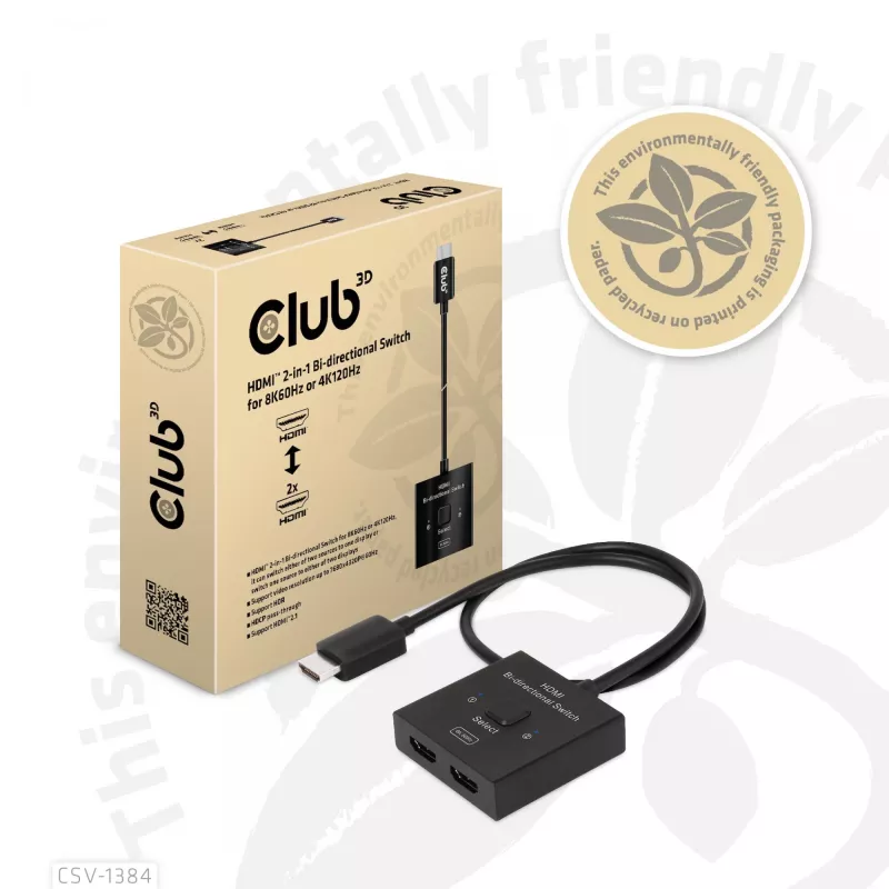 CLUB3D HDMI 2-in-1 dvipusis jungiklis 8K60Hz 4K120Hz CSV-1384