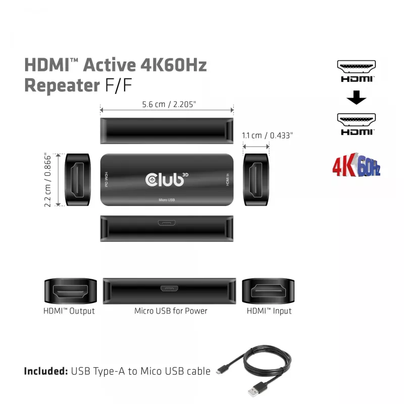 CLUB3D CAC-1307 HDMI aktyvus kartotuvas 4K60Hz F/F