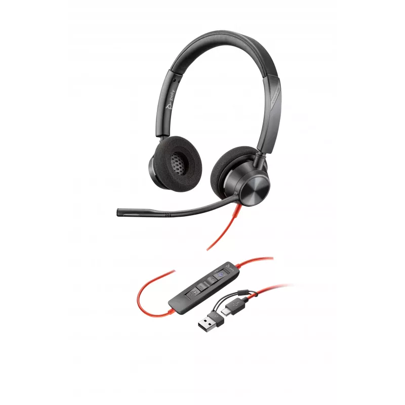 HP Poly Blackwire 3320 Stereo USB-C ausinės su USB-C/A adapteriu, sertifikuotos Microsoft Teams