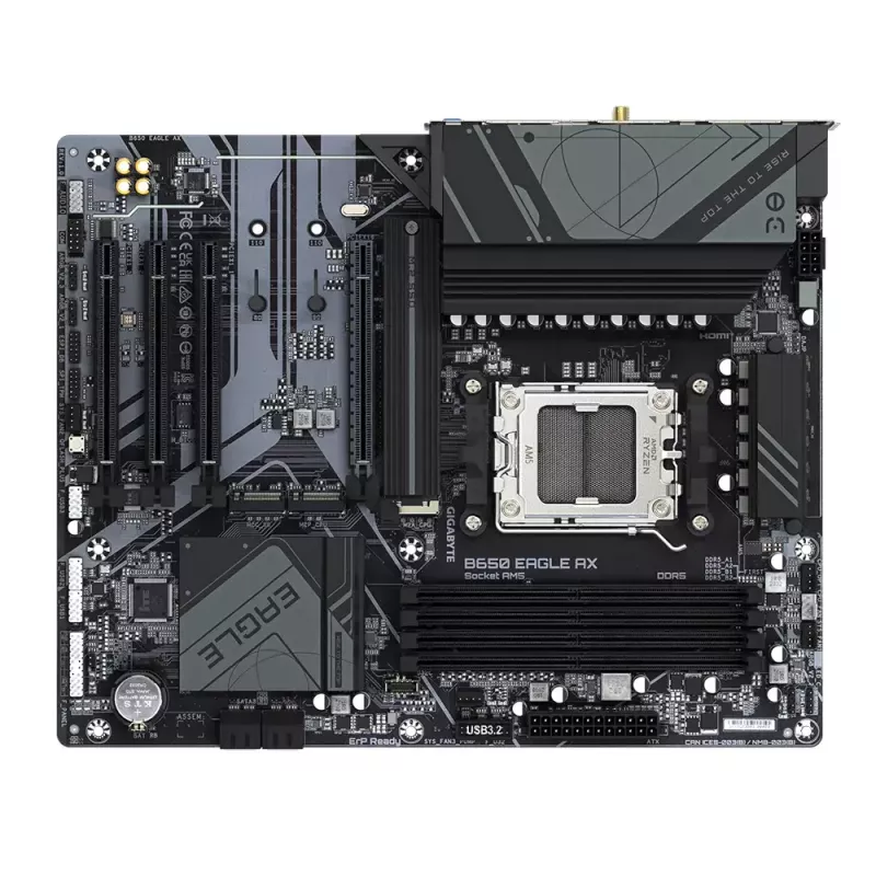Motininė plokštė GIGABYTE B650 EAGLE AX ATX, AMD B650 mikroschemų rinkinys, lizdas AM5, DDR5, 4x DIMM, 256 GB, Wi‑Fi 6E, Bluetooth 5.3