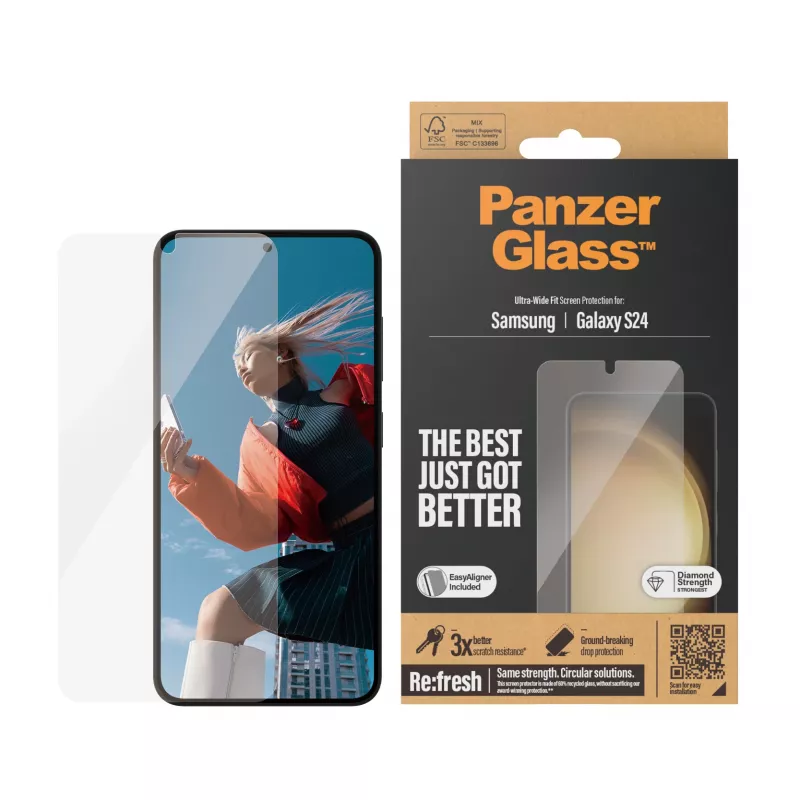 PanzerGlass® Apsauginis stiklas Samsung Galaxy S24 | Ultra-Wide Fit su EasyAligner