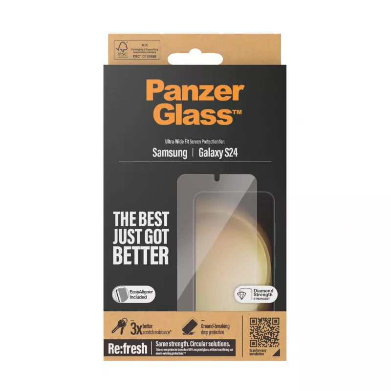 PanzerGlass® Apsauginis stiklas Samsung Galaxy S24 | Ultra-Wide Fit su EasyAligner