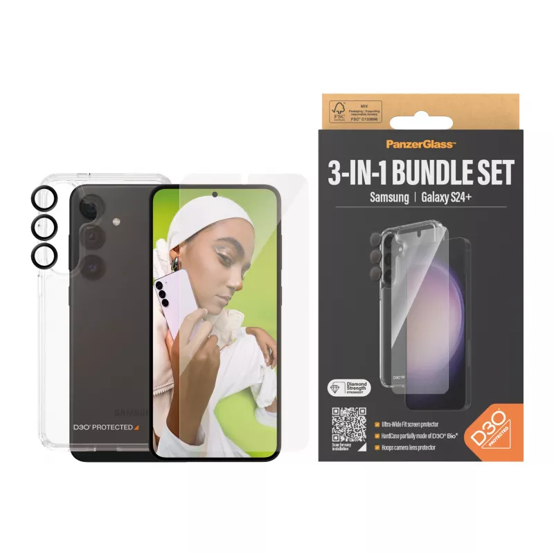 PanzerGlass 3-in-1 apsaugos rinkinys Samsung Galaxy S24+ | Ultra-Wide Fit su EasyAligner