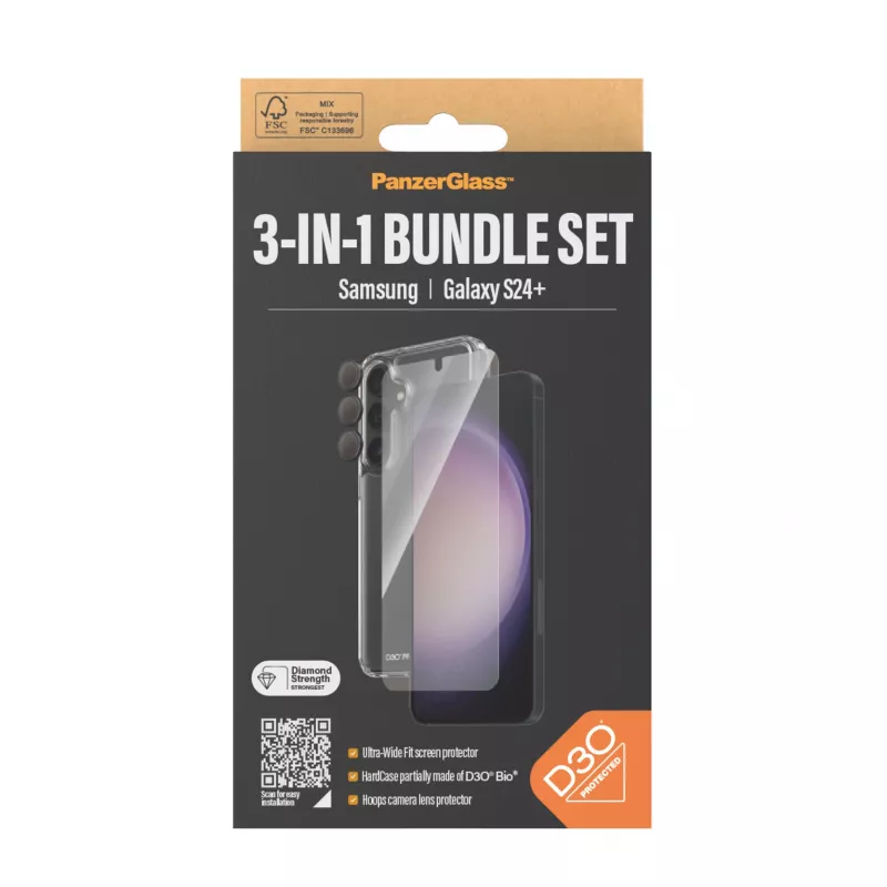PanzerGlass 3-in-1 apsaugos rinkinys Samsung Galaxy S24+ | Ultra-Wide Fit su EasyAligner