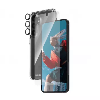 3 viename apsaugos rinkinys PanzerGlass Samsung Galaxy S24 Ultra Wide Fit nuo įbrėžimų ir smūgių