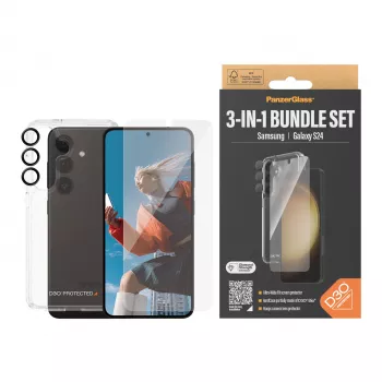3 viename apsaugos rinkinys PanzerGlass Samsung Galaxy S24 Ultra Wide Fit nuo įbrėžimų ir smūgių