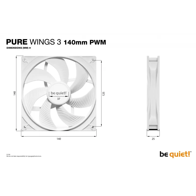 be quiet! Pure Wings 3 140mm PWM White kompiuterio ventiliatorius 14 cm 1 vnt.