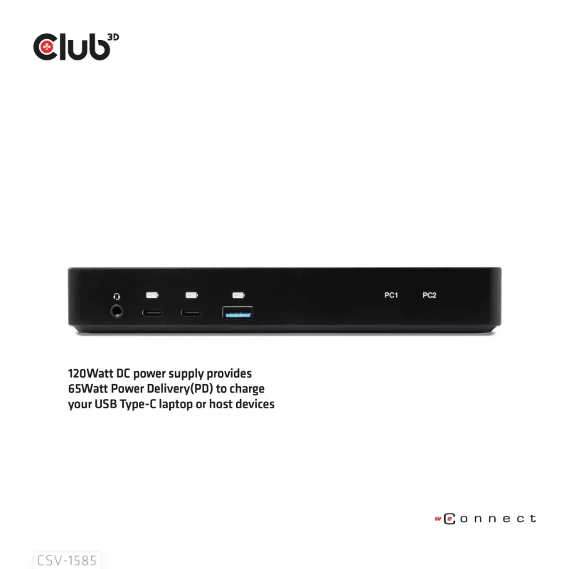 CLUB3D CSV-1585 DisplayPort / HDMI KVM stotelė su 4K60Hz, USB Type-C įvadams