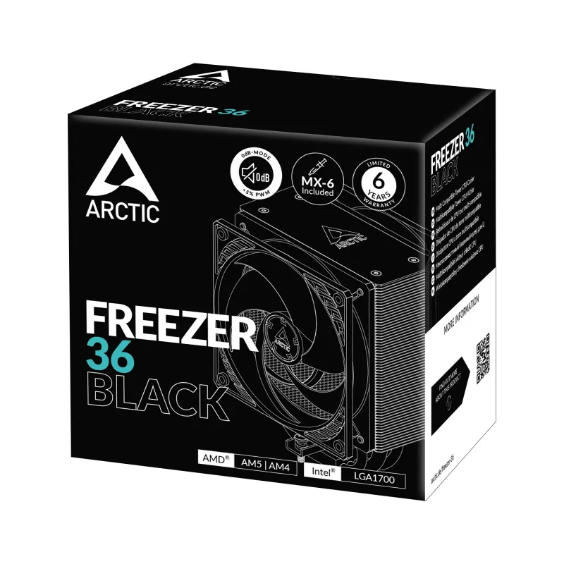 ARCTIC Freezer 36 (Black) Multi Compatible Tower CPU Aušintuvas, Oro aušintuvas, 12 cm, 200 RPM, 1800 RPM, Juoda