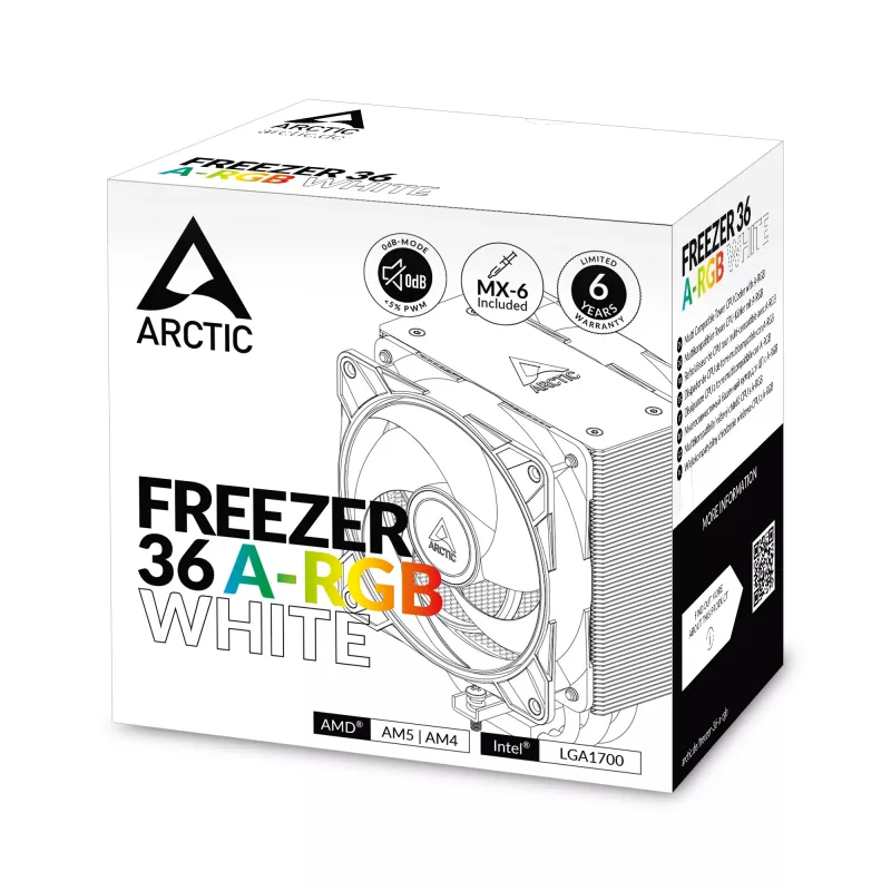 ARCTIC Freezer 36 A-RGB (Baltas) Daugialypis bokštinis CPU aušintuvas su A-RGB