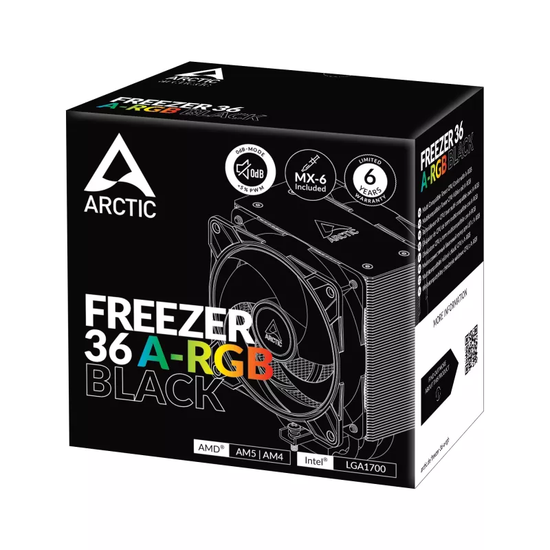ARCTIC Freezer 36 A-RGB (Juodas) Daugialypis bokštinis CPU aušintuvas su A-RGB