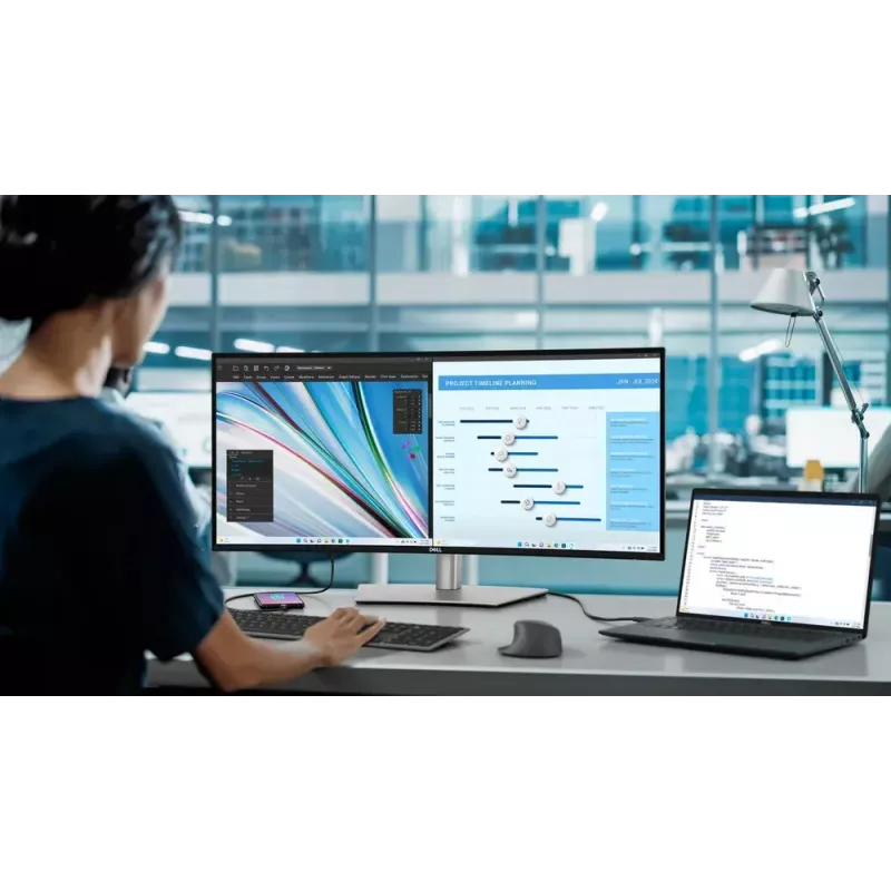 DELL UltraSharp U3425WE monitor 86,7 cm (34,1 colio) 3440 x 1440 pikselių WQHD LCD juodas, sidabrinis