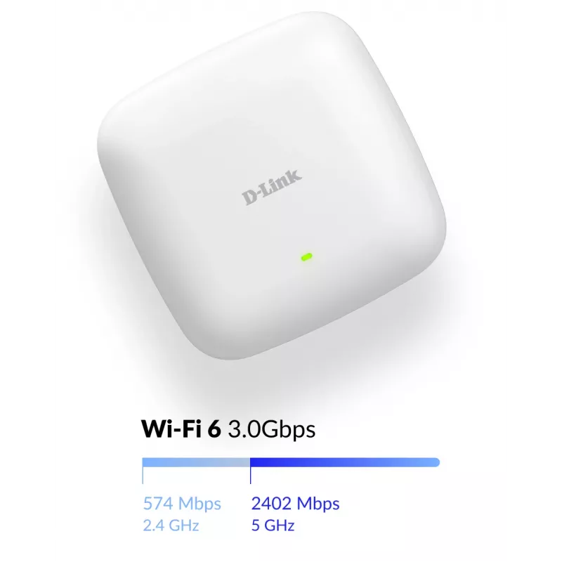 D-Link DAP-X3060 AX3000 Wi-Fi 6 dviejų juostų PoE prieigos taškas, 2,4 GHz, 5 GHz, 3000 Mbit/s, SNMP, WPA3, 2,5 GbE