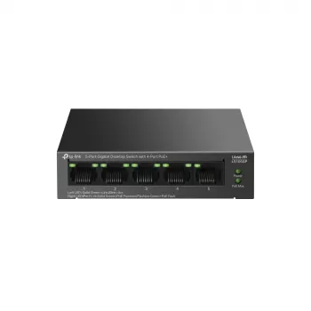 TP-Link LiteWave 5 prievadų Gigabit darbalaukio jungiklis su 4 PoE+ prievadais (5x Gigabit, 4 PoE+, 65 W PoE biudžetas)
