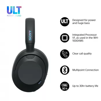 Ausinės Sony ULT WEAR monaural USB/Bluetooth 5.2, ANC, 30–50 h baterija, 3,5 mm, USB-C įkrovimas, 255 g