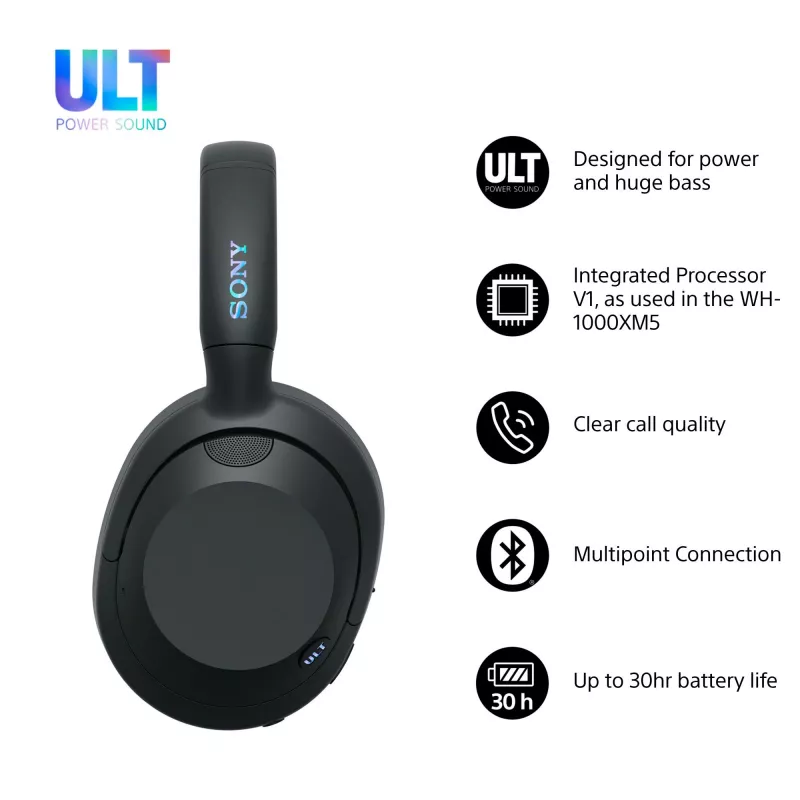 Ausinės Sony ULT WEAR monaural USB/Bluetooth 5.2, ANC, 30–50 h baterija, 3,5 mm, USB-C įkrovimas, 255 g