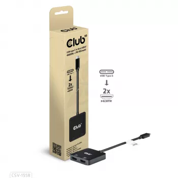 CLUB3D CSV-1558 USB-C® centrinis įrenginys su dviem HDMI™ 4K60Hz išėjimais ir PD3.0 100 W