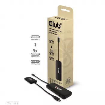 CLUB3D CSV-1548 USB-C 4 prievadų 10G duomenų šakotuvas su PD3.0 įkrovimu, juodas